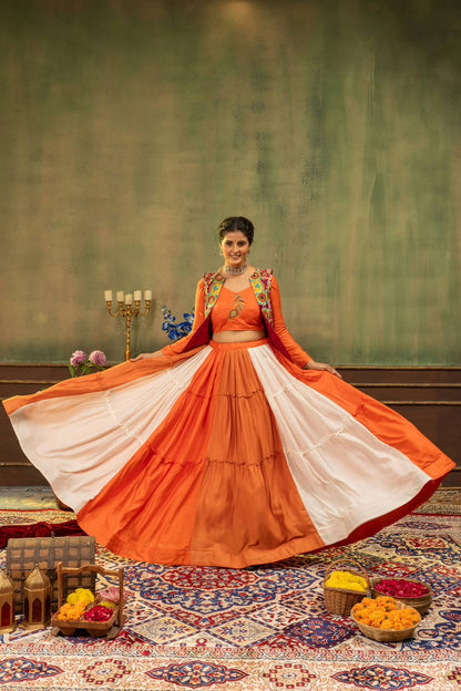 Pure Rayon 7 Meter Ruffle Lehenga with Embroidered Mirror Koti