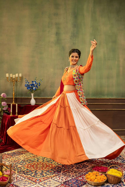 Pure Rayon 7 Meter Ruffle Lehenga with Embroidered Mirror Koti