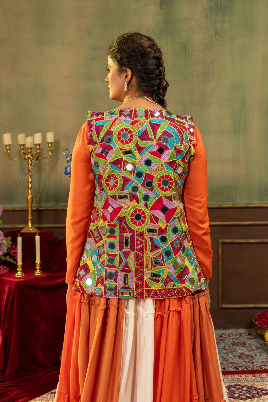 Pure Rayon 7 Meter Ruffle Lehenga with Embroidered Mirror Koti