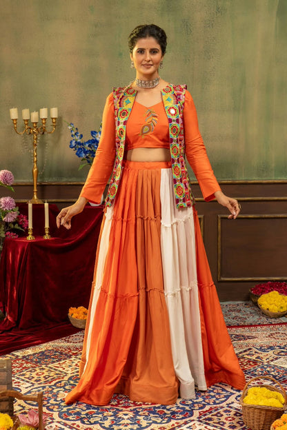 Pure Rayon 7 Meter Ruffle Lehenga with Embroidered Mirror Koti