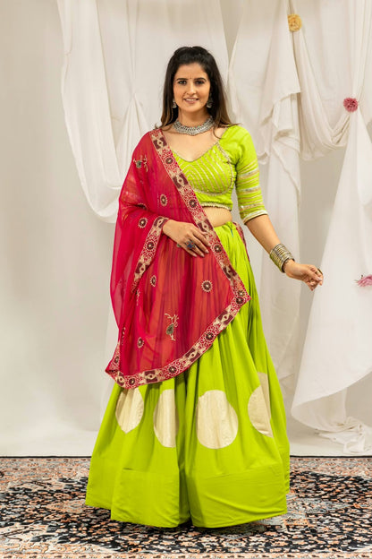 Pure Rayon Gota Work Lehenga with Heavy Vintage Embroidery Dupatta