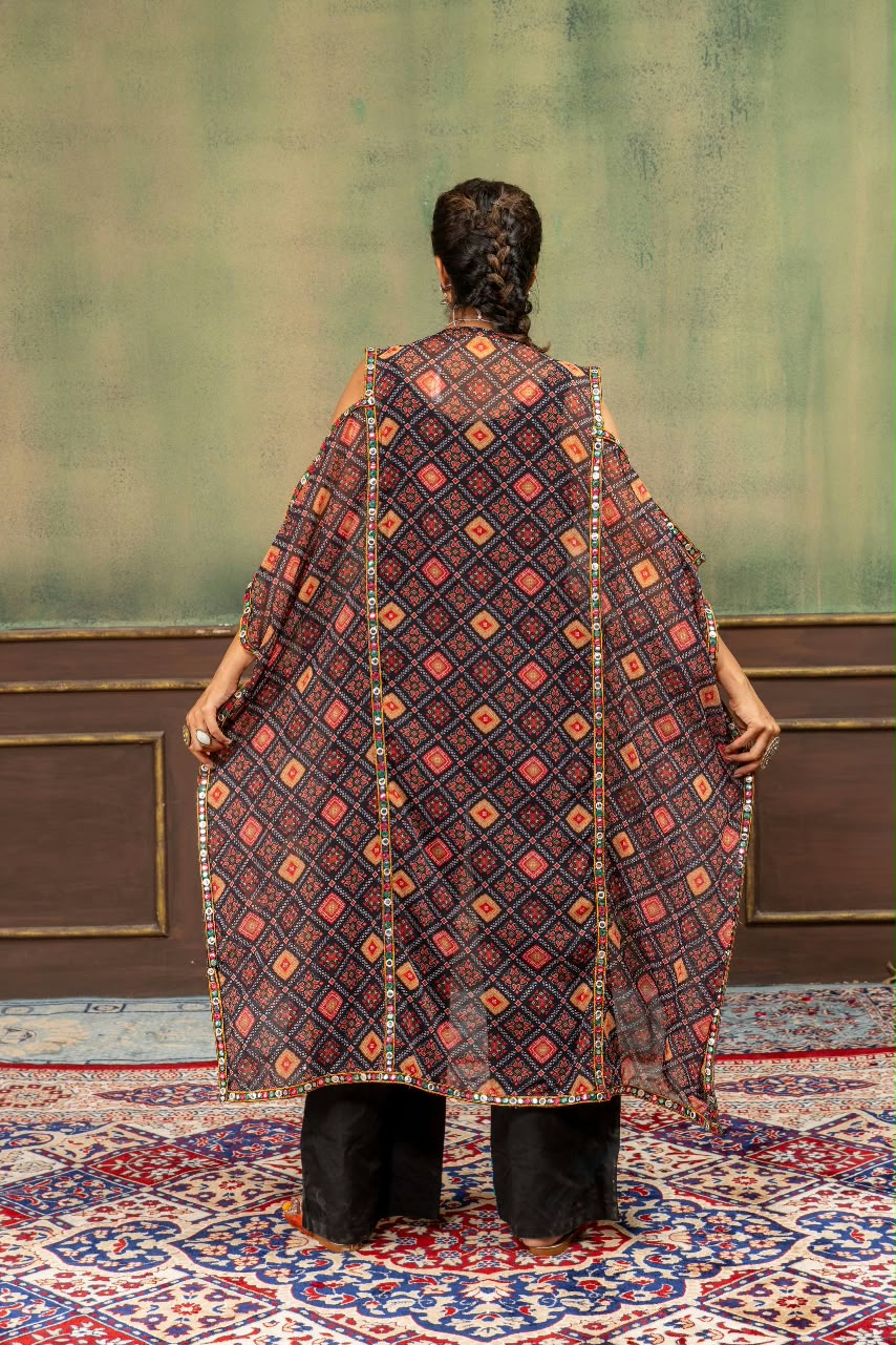Faux Georgette Embroidery Kaftan with High-Waist Denim Jeans Set