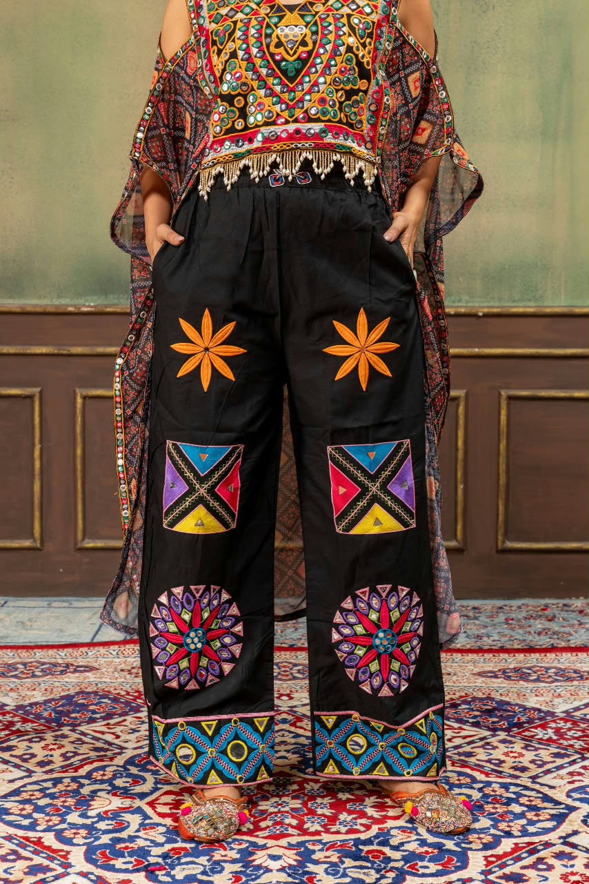 Faux Georgette Embroidery Kaftan with High-Waist Denim Jeans Set