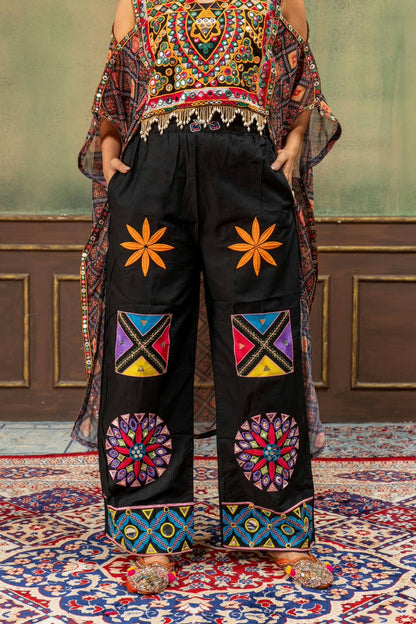 Faux Georgette Embroidery Kaftan with High-Waist Denim Jeans Set