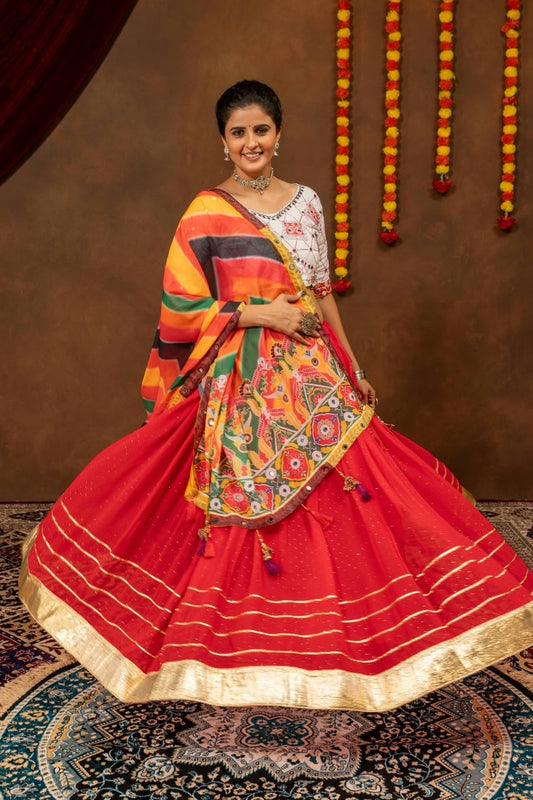Faux Georgette Diamond Gota Mirror Work Lehenga Set