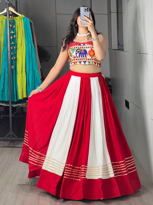 Pure Rayon Cotton Gota Patti Bandhani Lehenga Set