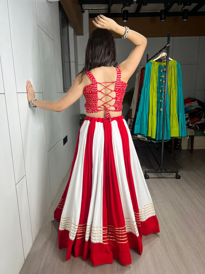 Pure Rayon Cotton Gota Patti Bandhani Lehenga Set