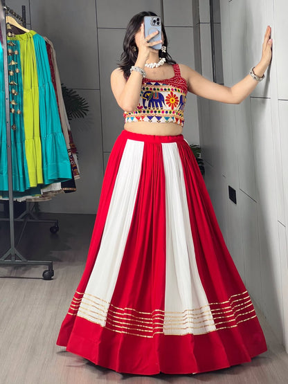 Pure Rayon Cotton Gota Patti Bandhani Lehenga Set