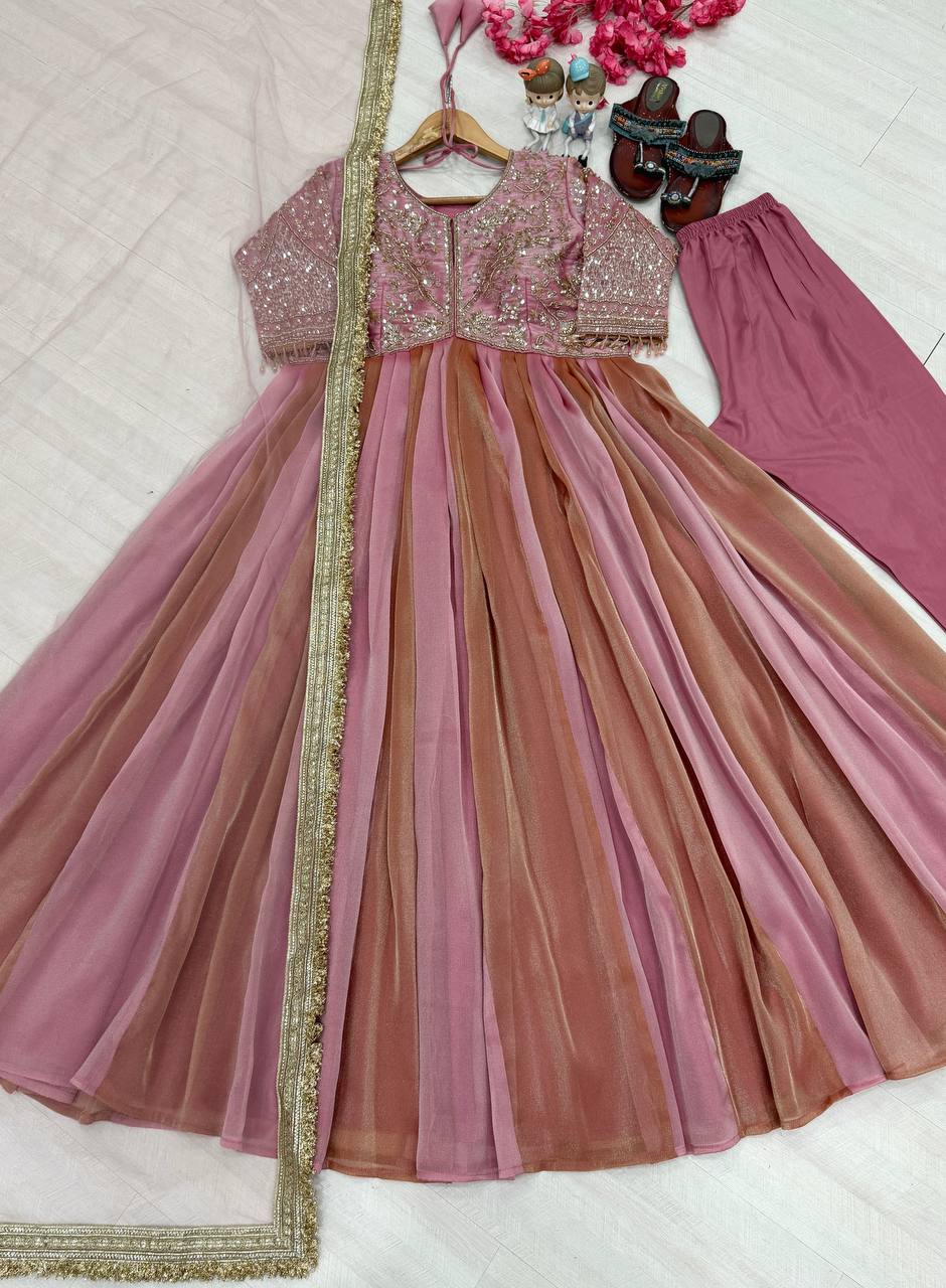 Moss Silk Embroidered Gown Set