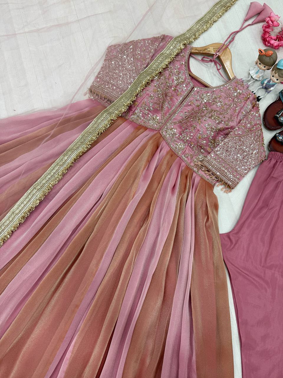 Moss Silk Embroidered Gown Set