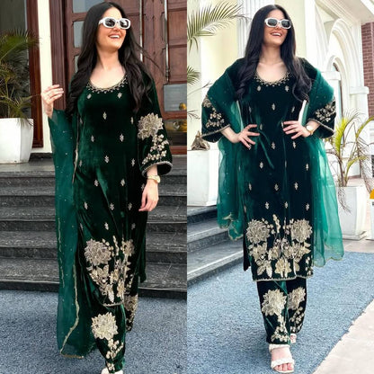 Heavy Velvet Embroidered Suit Set