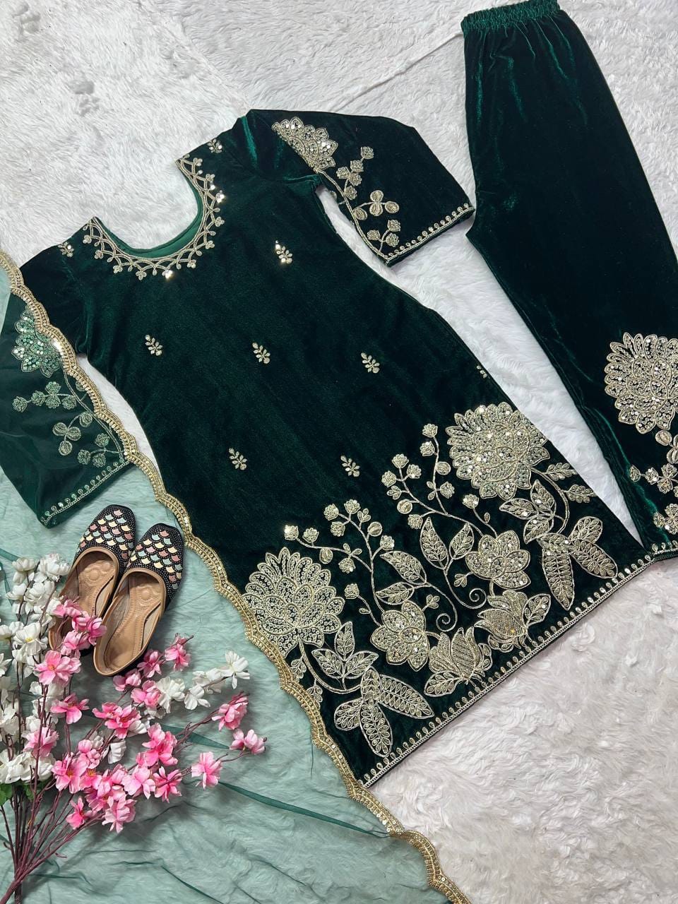 Heavy Velvet Embroidered Suit Set