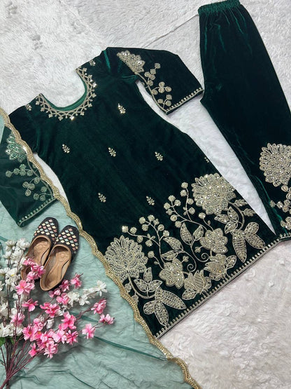 Heavy Velvet Embroidered Suit Set