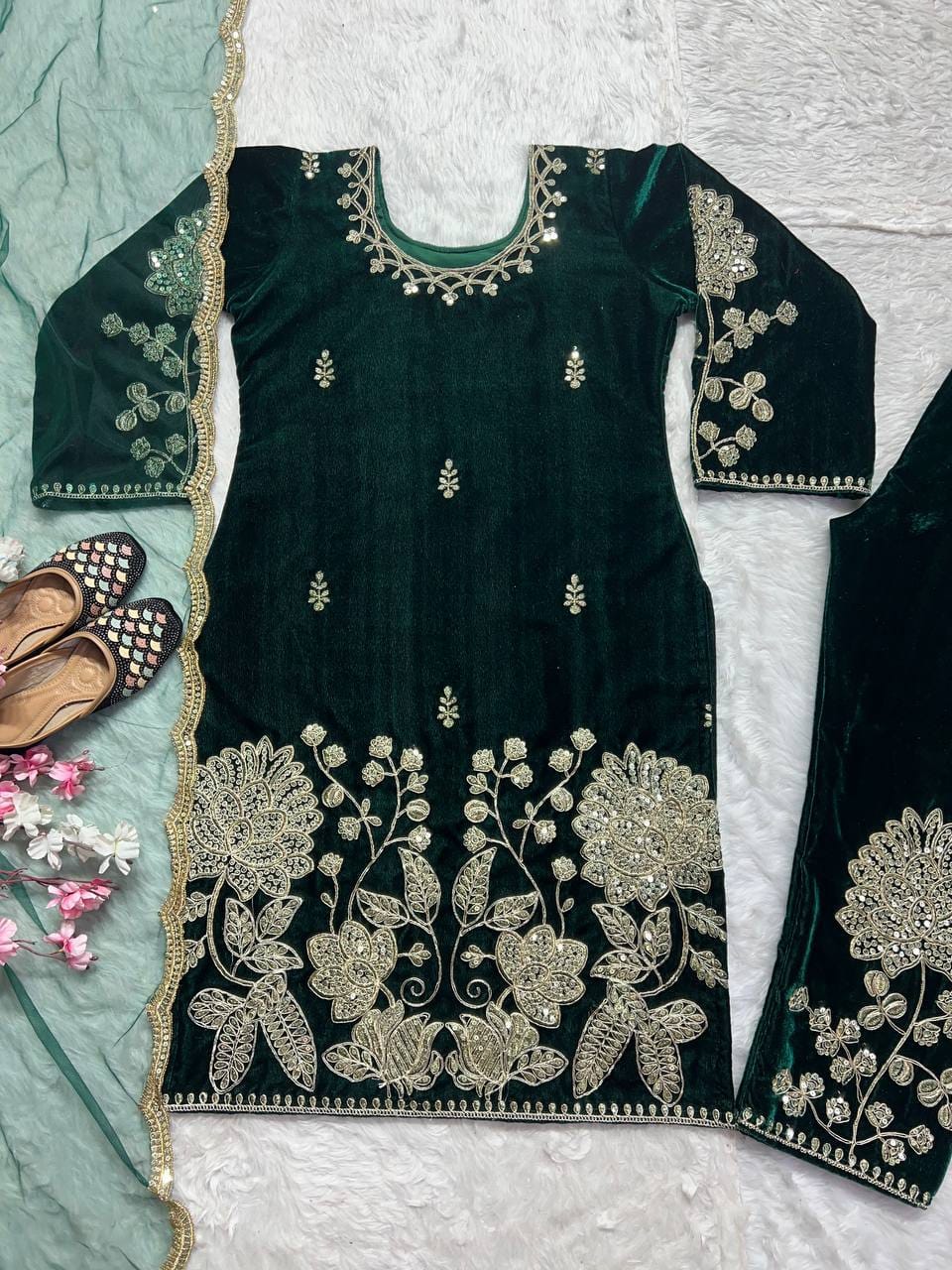 Heavy Velvet Embroidered Suit Set