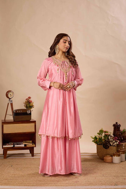 Pure Chinon Embroidered Sharara Set