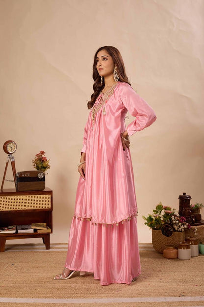 Pure Chinon Embroidered Sharara Set