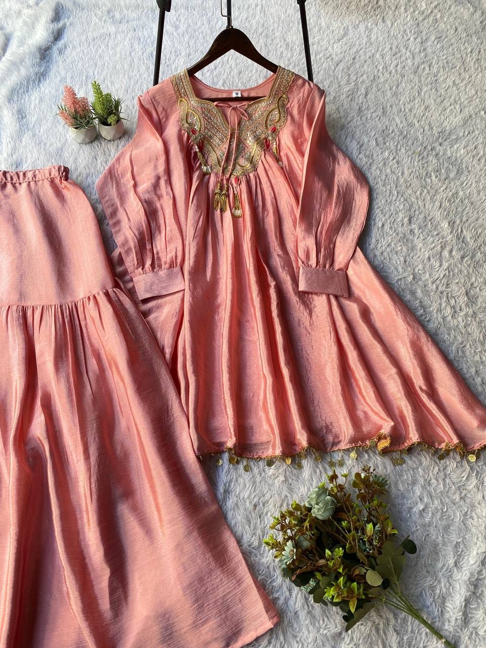 Pure Chinon Embroidered Sharara Set