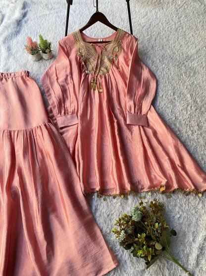 Pure Chinon Embroidered Sharara Set