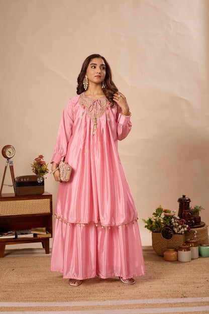 Pure Chinon Embroidered Sharara Set