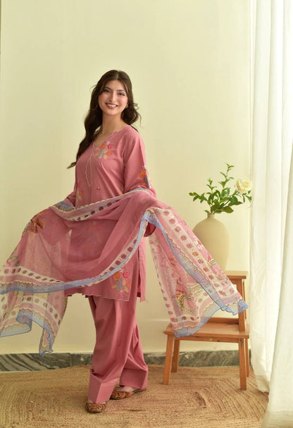 Mul Chanderi Embroidered Set