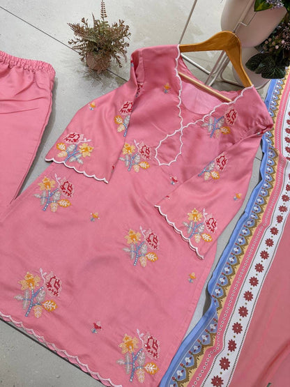 Mul Chanderi Embroidered Set