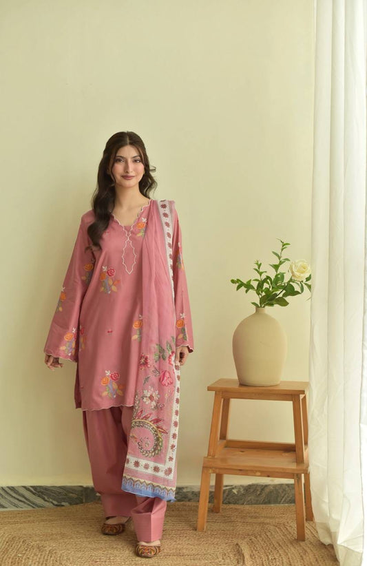 Mul Chanderi Embroidered Set