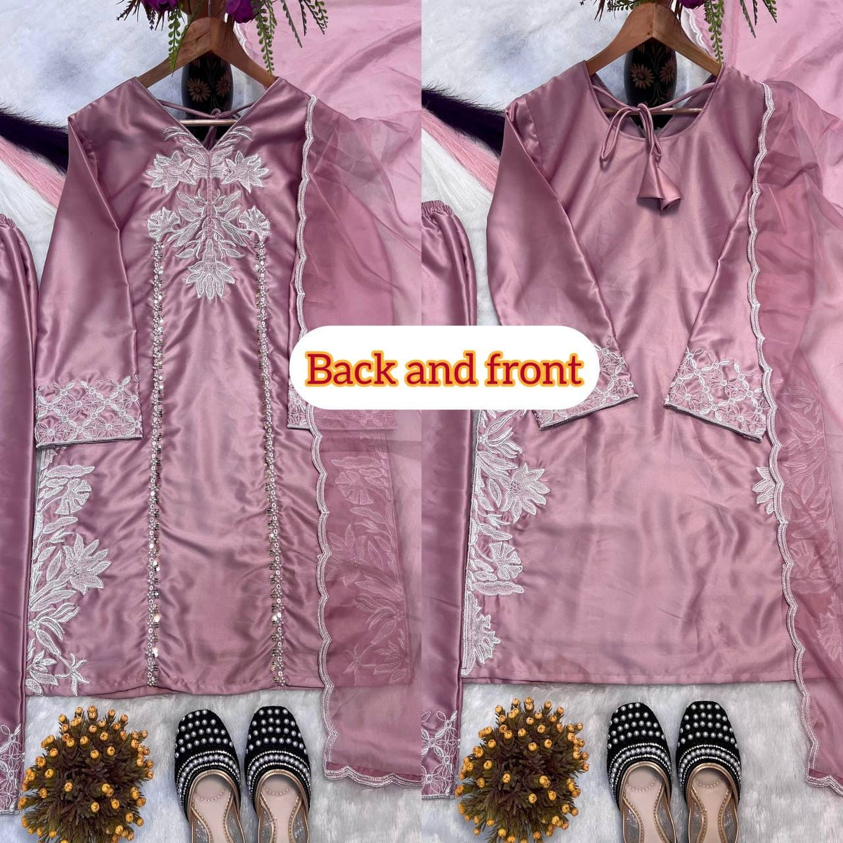 Crepe Silk Embroidered Suit Set