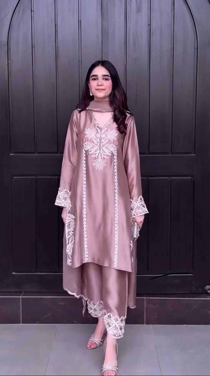 Crepe Silk Embroidered Suit Set