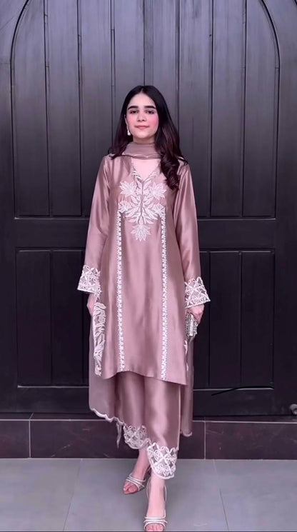Crepe Silk Embroidered Suit Set