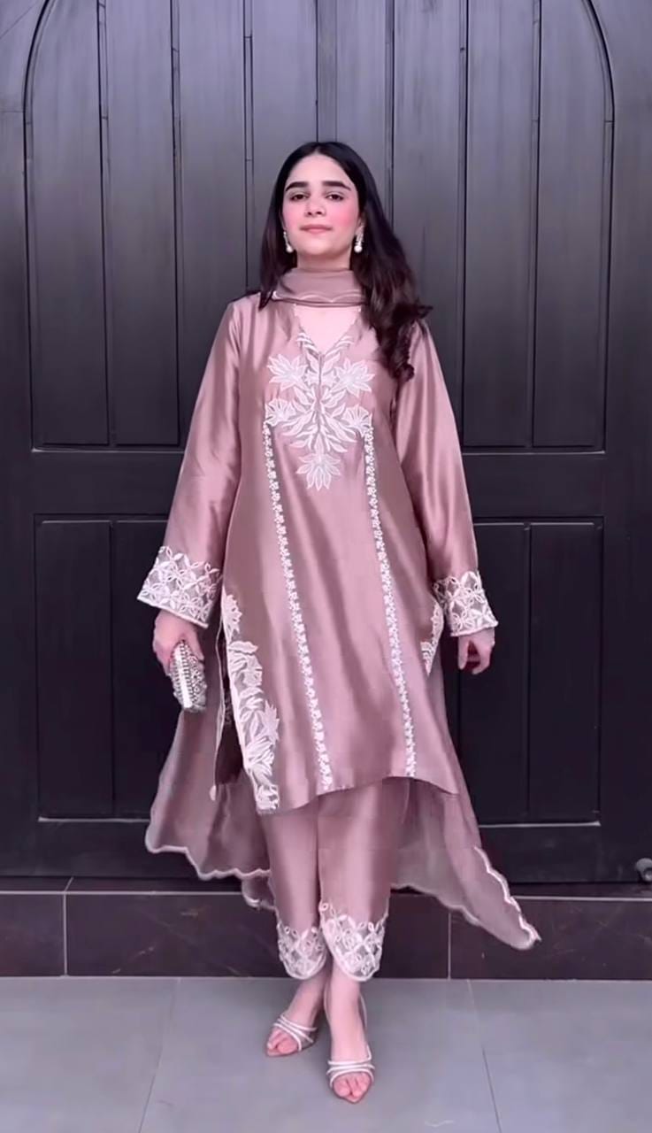 Crepe Silk Embroidered Suit Set