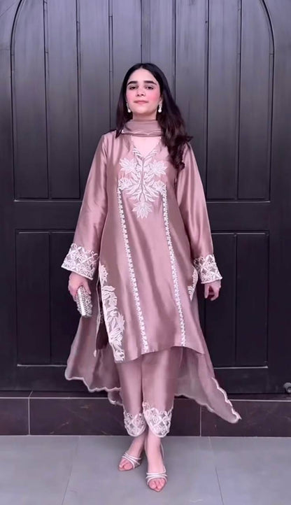 Crepe Silk Embroidered Suit Set