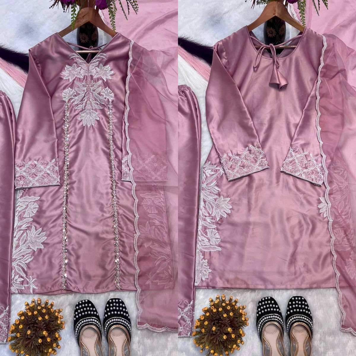Crepe Silk Embroidered Suit Set