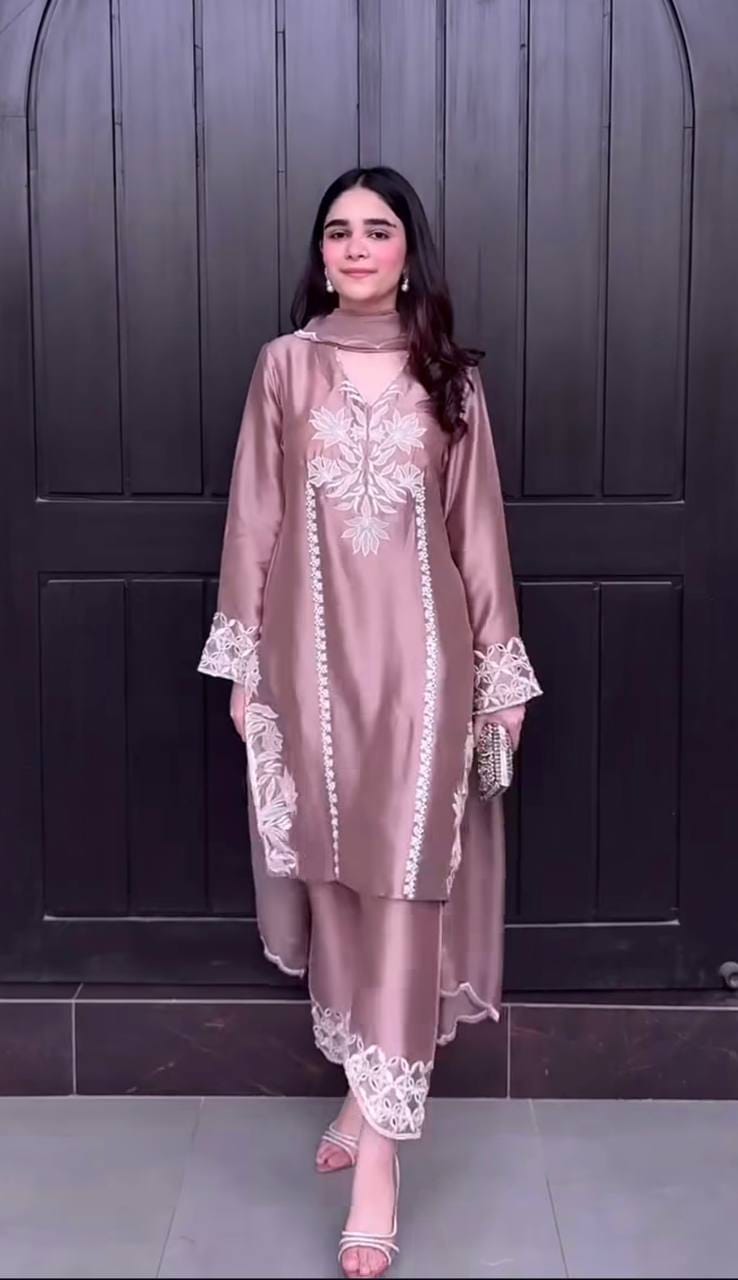 Crepe Silk Embroidered Suit Set