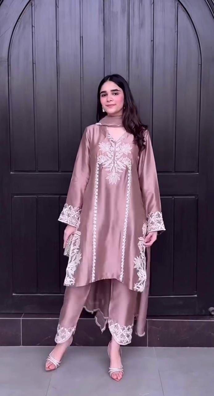 Crepe Silk Embroidered Suit Set