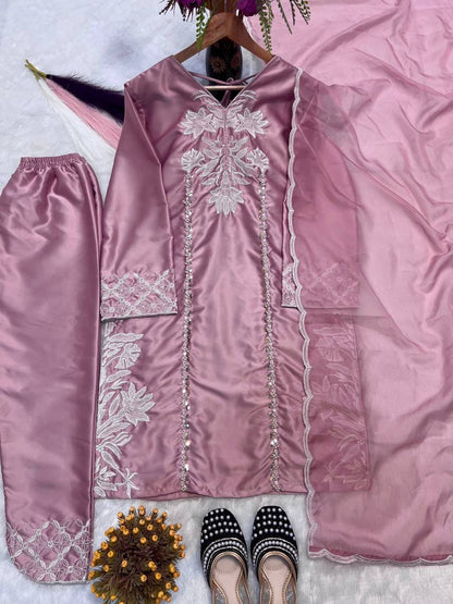 Crepe Silk Embroidered Suit Set