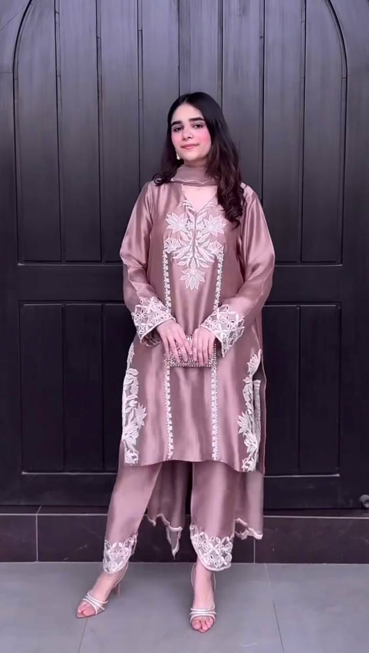 Crepe Silk Embroidered Suit Set