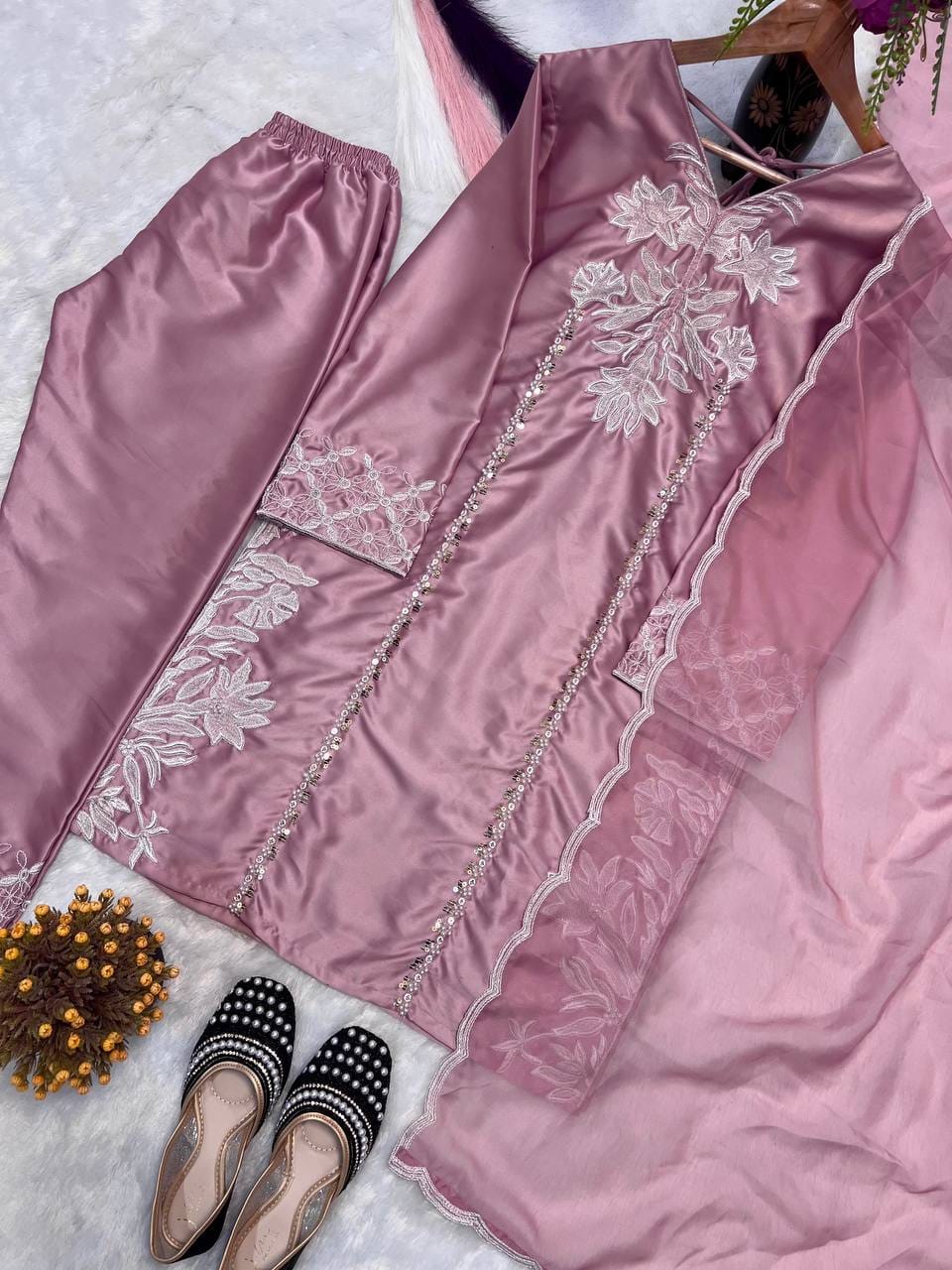 Crepe Silk Embroidered Suit Set
