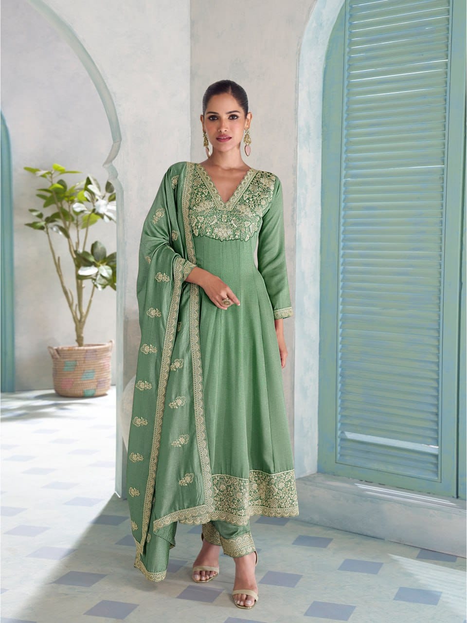 Premium Silk Suit Set with Heavy Sequence Coding Embroidery