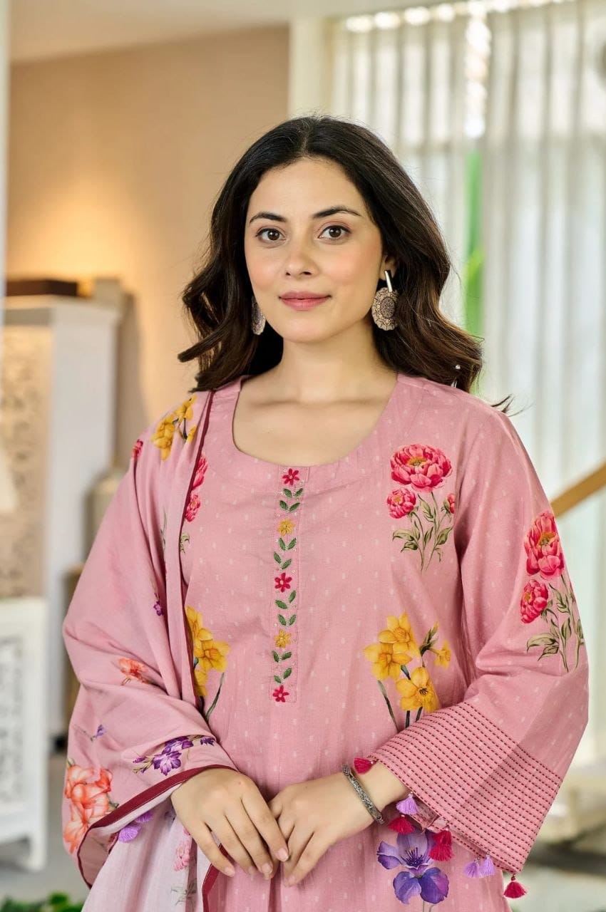 Premium Cotton Anarkali Kurti Set with Malmal Dupatta